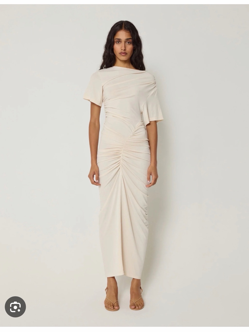 Sculpted Cream Ruched Maxi Dress